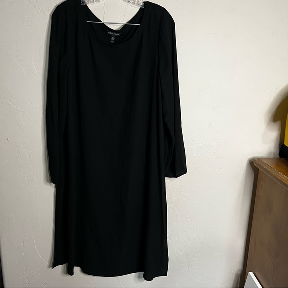Eileen Fisher Black 100% Silk Bateau High Side Slits Long Tunic Lagenlook Top - Picture 4 of 10